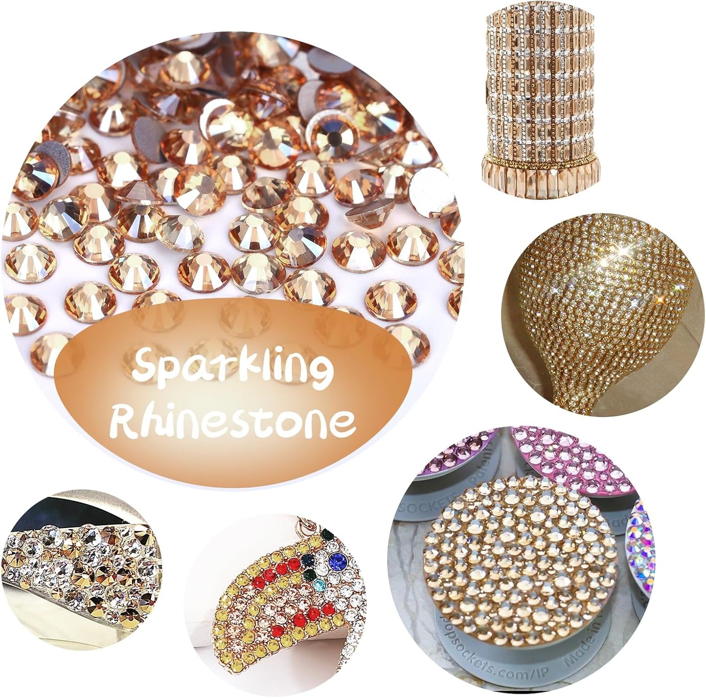 10000PCS Golden Shadow Rhinestones Bulk, Flat Back Crystal Glass Stone Round Gems,SS10, 2.7-2.9mm