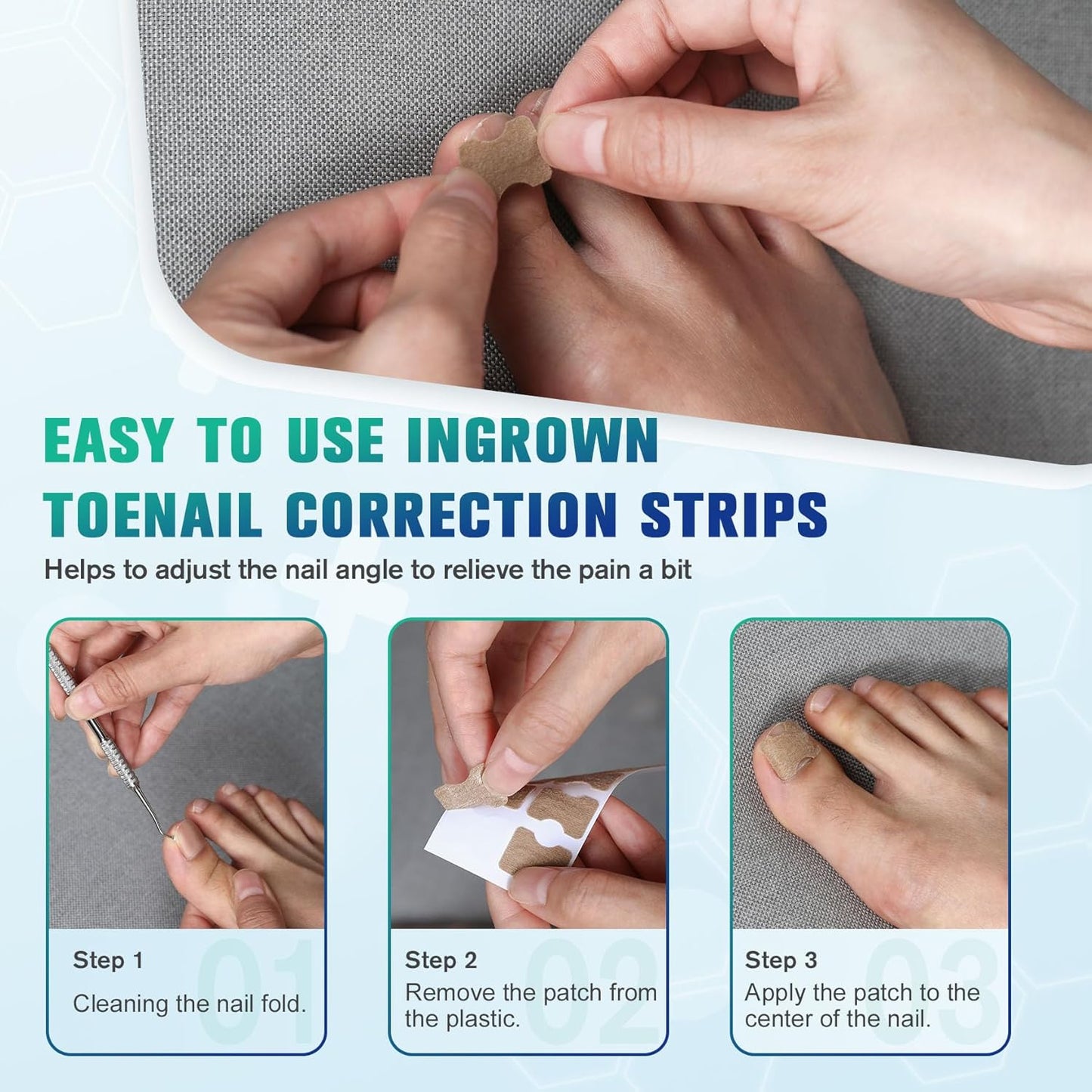 FERYES 50 PCS Breathable Ingrown Toenail Corrector Patch with Double-Ended Stainless Steel Toenail Lifter – Comprehensive Toenail Care Solution
