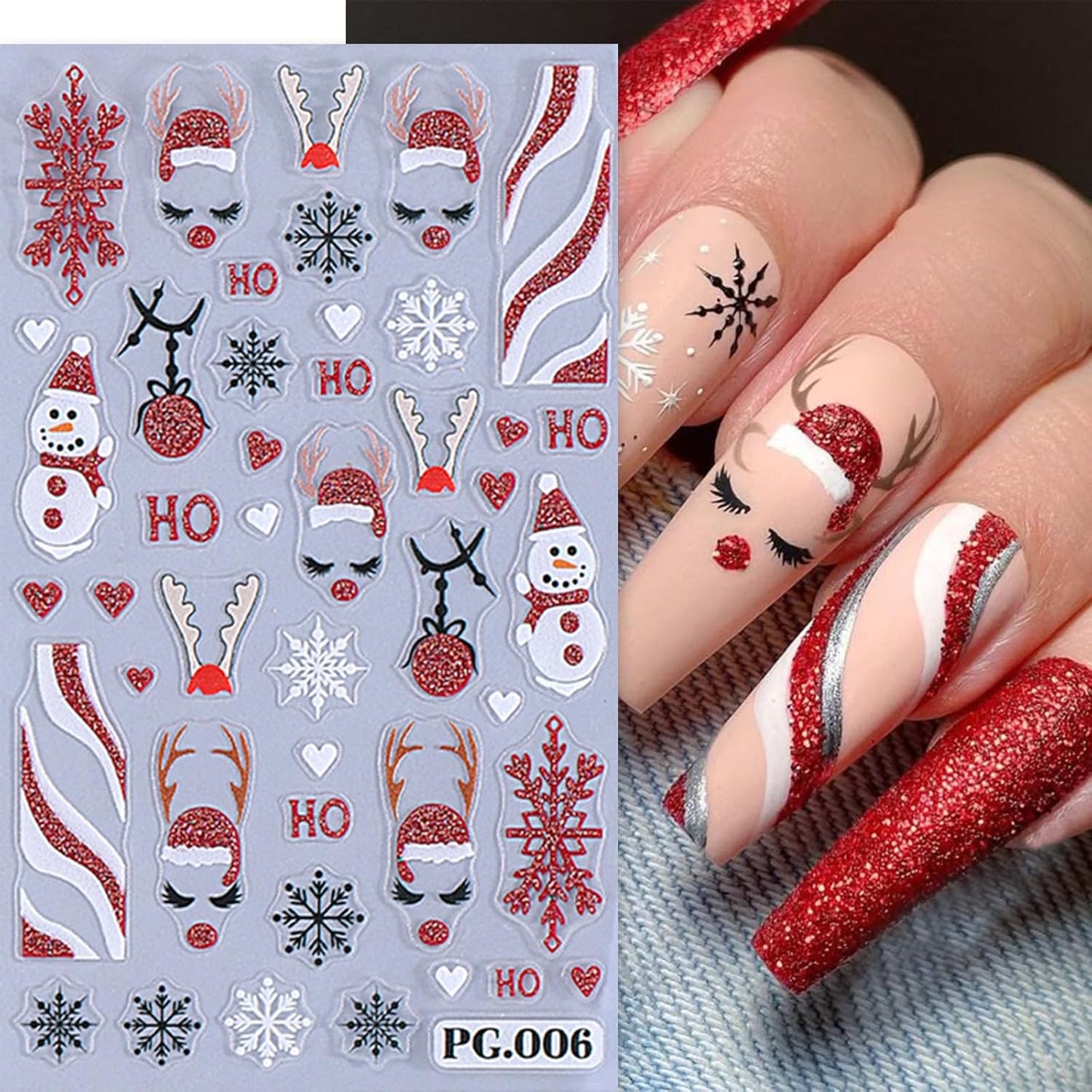 5Pcs Christmas Nail Art Stickers Decals Embossed Self-Adhesive Snowmen Nail Sticker Colorful Firework Snowflake Xmas Tree Elk Nail Decals Nail Supplies for Women DIY New Year Xmas Holiday Nail Decor