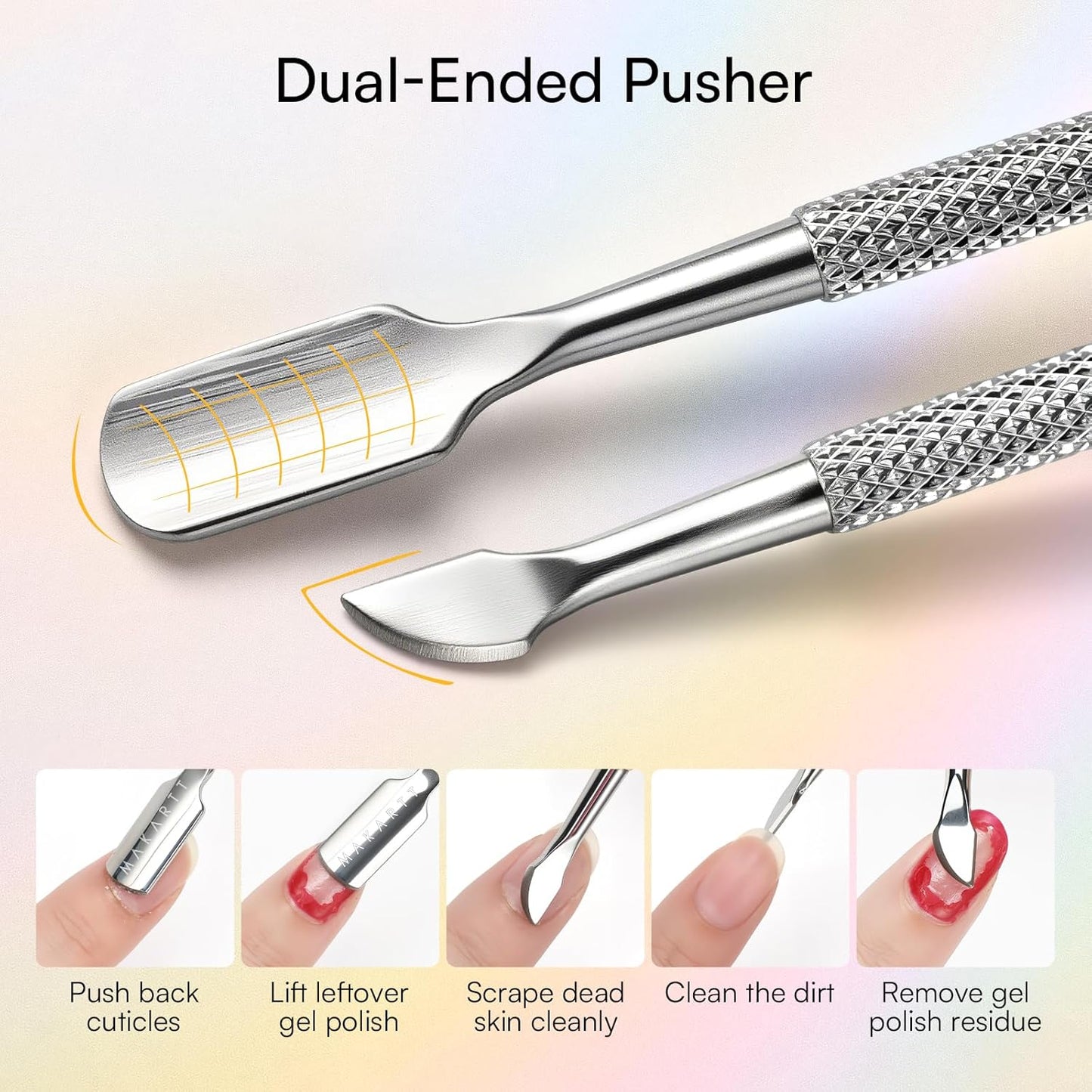 Makartt Cuticle Trimmer with Cuticle Pusher - Stainless Steel Cuticle Nipper with Dual Spring, Ergonomic Handle, 7mm Blade & Dual-Ended Pusher for Nail Care & Gel Removal, Silver