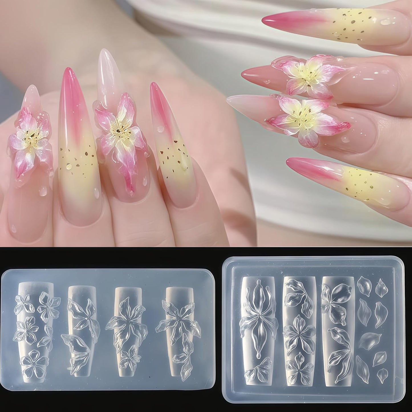 2 Pcs Flower Silicone Nail Art Molds for Women Resin Nail Design