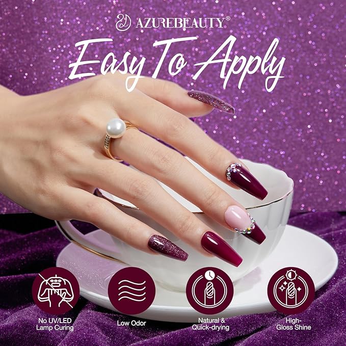 AZUREBEAUTY Purple Nail Polish Set 2 Colors Glitter Quick Dry Long Lasting French Tip Nail Polish Natural Manicure Diy Home Gift for Girls