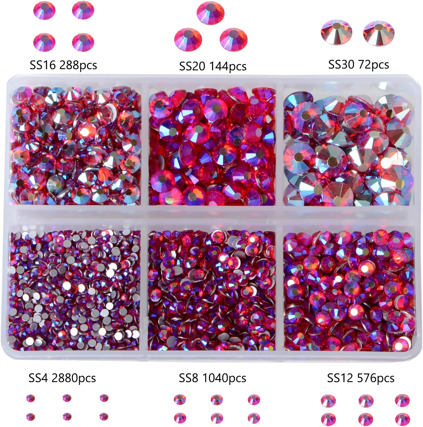 Bymitel 5000 Pieces 6 Mixed Sizes Glue Fix on Glass Rhinestones Round Crystal Gems Flatback for DIY Jewelry Making with one Picking Pen(6-Sizes 5000PCS, Siam AB)