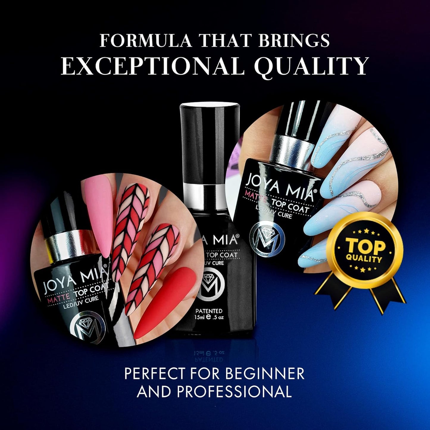 JOYA MIA - No Wipe Matte Top Coat for Acrylic & Gel Nails, Long-Lasting Soak-Off Top Coat, 15 mL