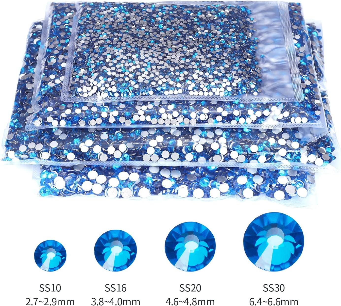 10000PCS Capri Blue Rhinestones Bulk, Flat Back Crystal Glass Stone Round Gems,SS16, 3.8-4.0mm