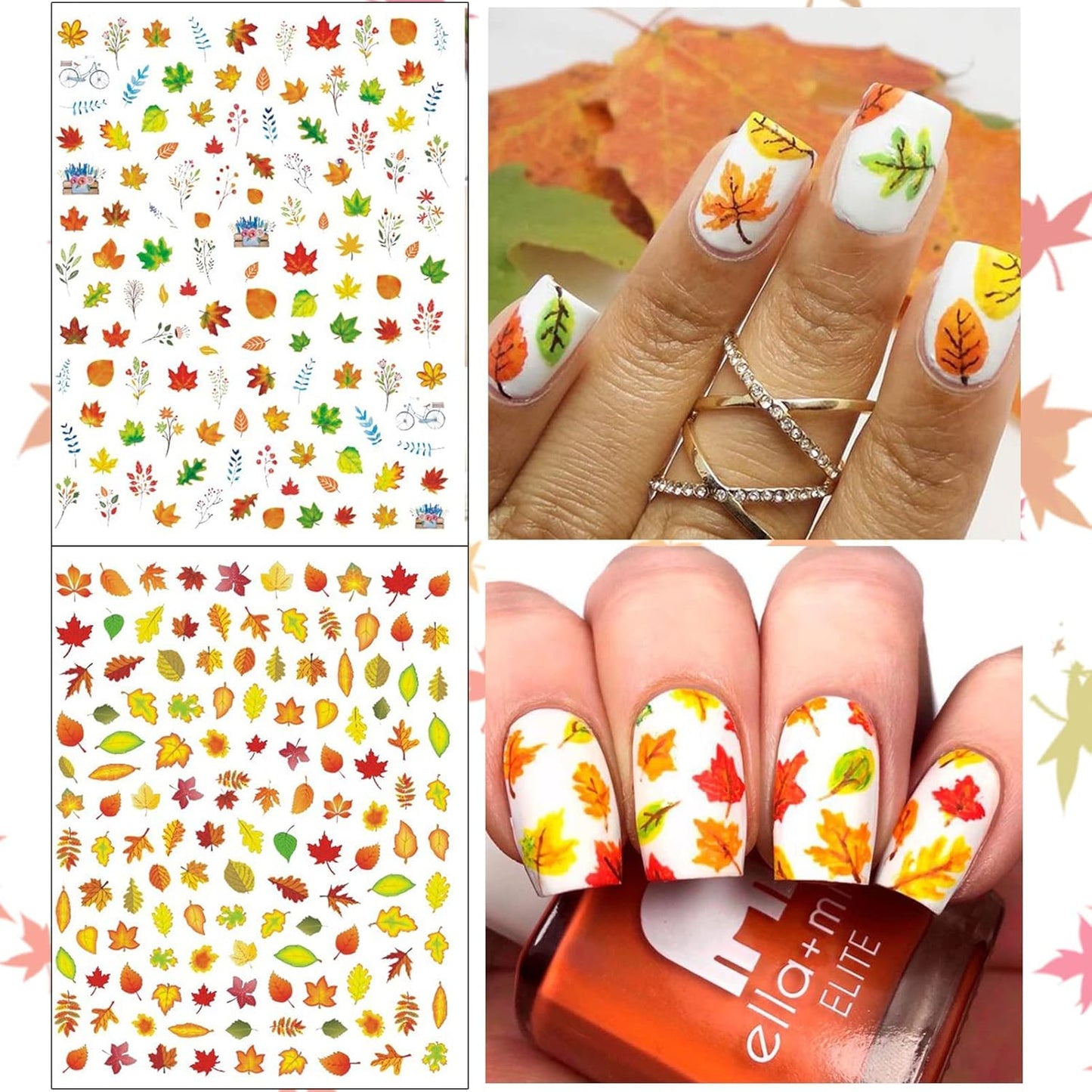 TailaiMei 3D Thanksgiving Nail Decals Stickers, Self-Adhesive Autumn Nail Art Decorations, Design for Fall Maple Leaves Pumpkin Turkey(1154 Pcs, 10 Sheets)