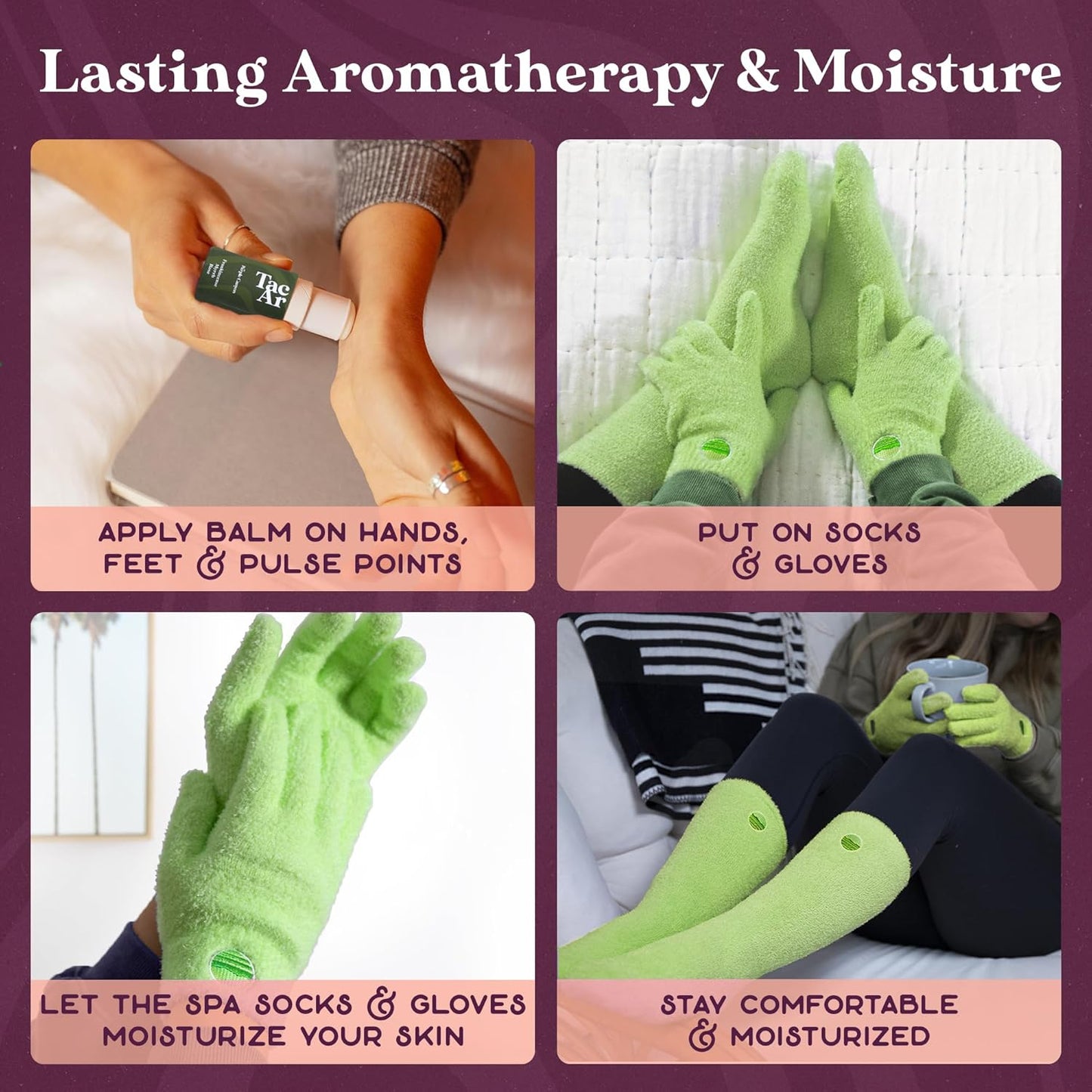 Purple Canyon Fuzzy Socks & Gloves and Essential Oil Balm Spa Kit | Green Socks and Gloves Infused with Aloe Vera and Vitamin E Oil | Beeswax Miracle Balm for Cracked Heel Repair and Foot Care