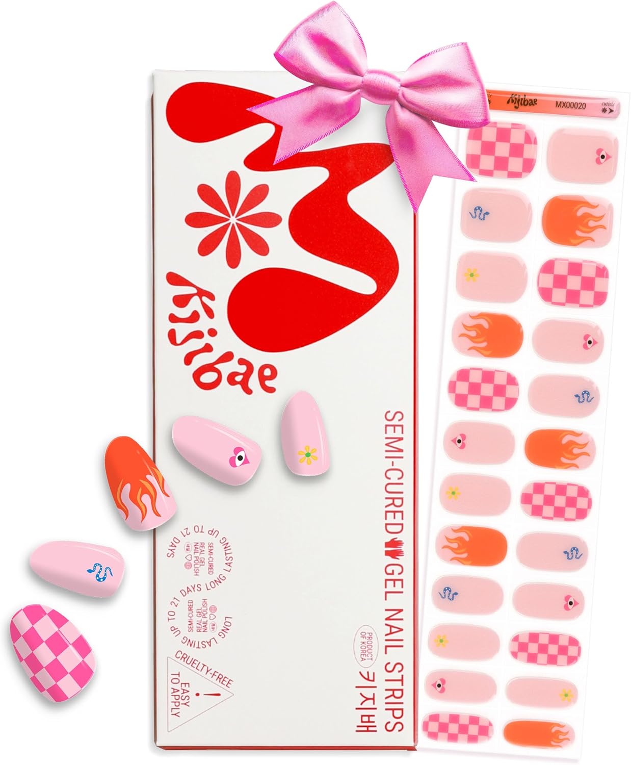 Semi Cured Gel Nail Strips - Trendy Nail Polish Wraps Works with Any UV Lamp - Long Lasting Easy Salon Manicure - 24pcs with 2 Prep Pads, Nail File & Cuticle Stick (Wild Card)