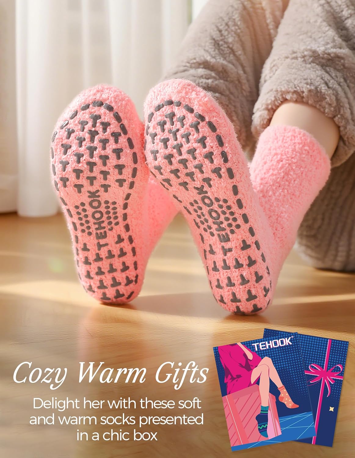 TEHOOK Warm & Cozy Gifts for Women, Stocking Stuufers, Fluffy Fuzzy Plush Sleeping Slipper Socks - Soft Warm Fabric