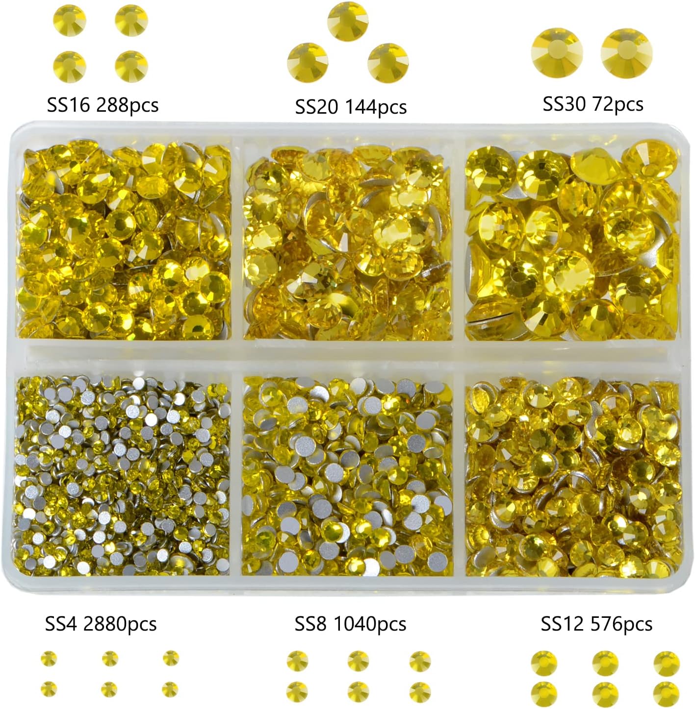 Bymitel 5000 Pieces 6 Mixed Sizes Glue Fix on Glass Rhinestones Round Crystal Gems Flatback for DIY Jewelry Making with one Picking Pen (6-Sizes 5000PCS, Citrine)
