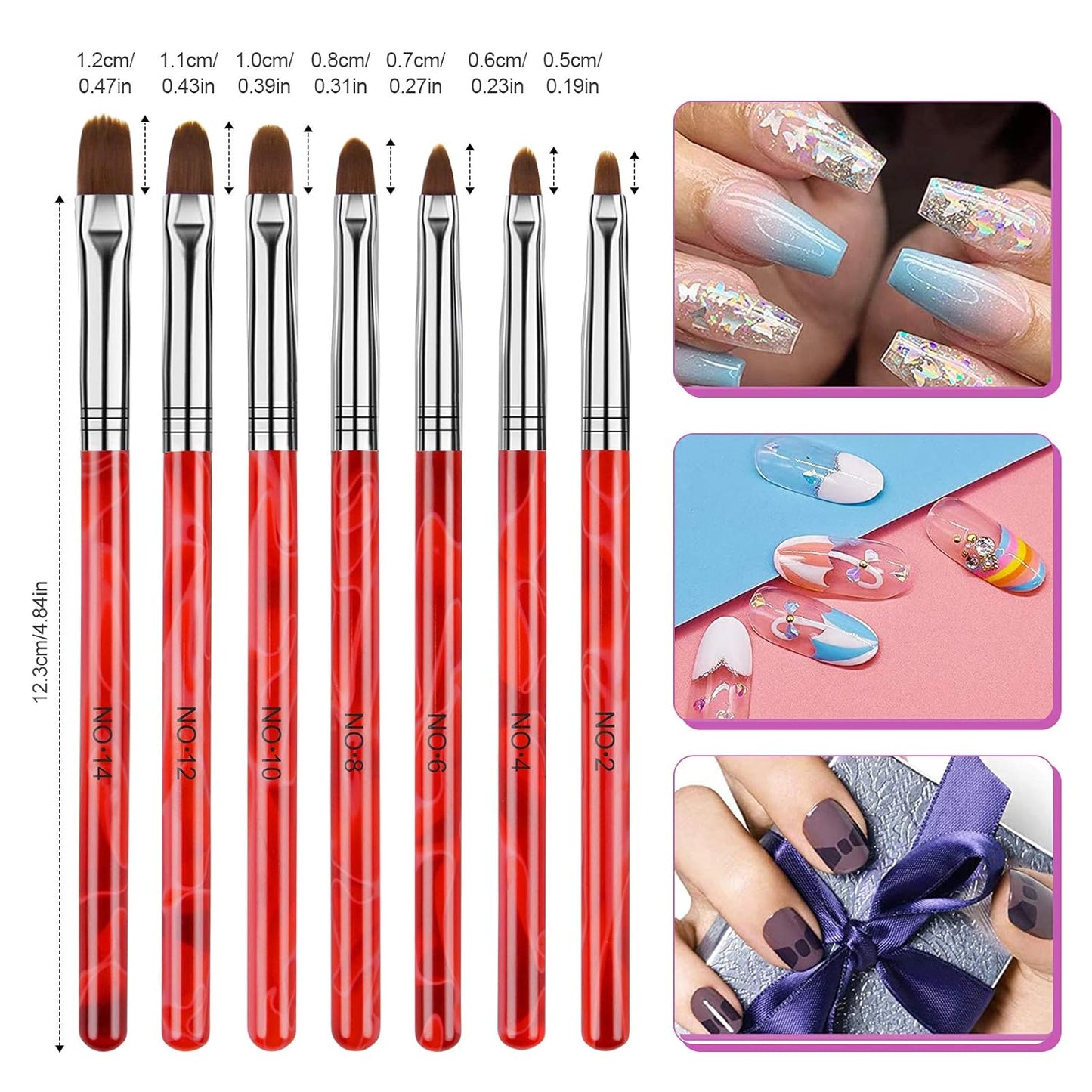 TOROKOM 19Pcs Nail Art Brush Set - Acrylic & Gel Application Kit with Dust Brush for Home Salon - Beginner Friendly (Red)