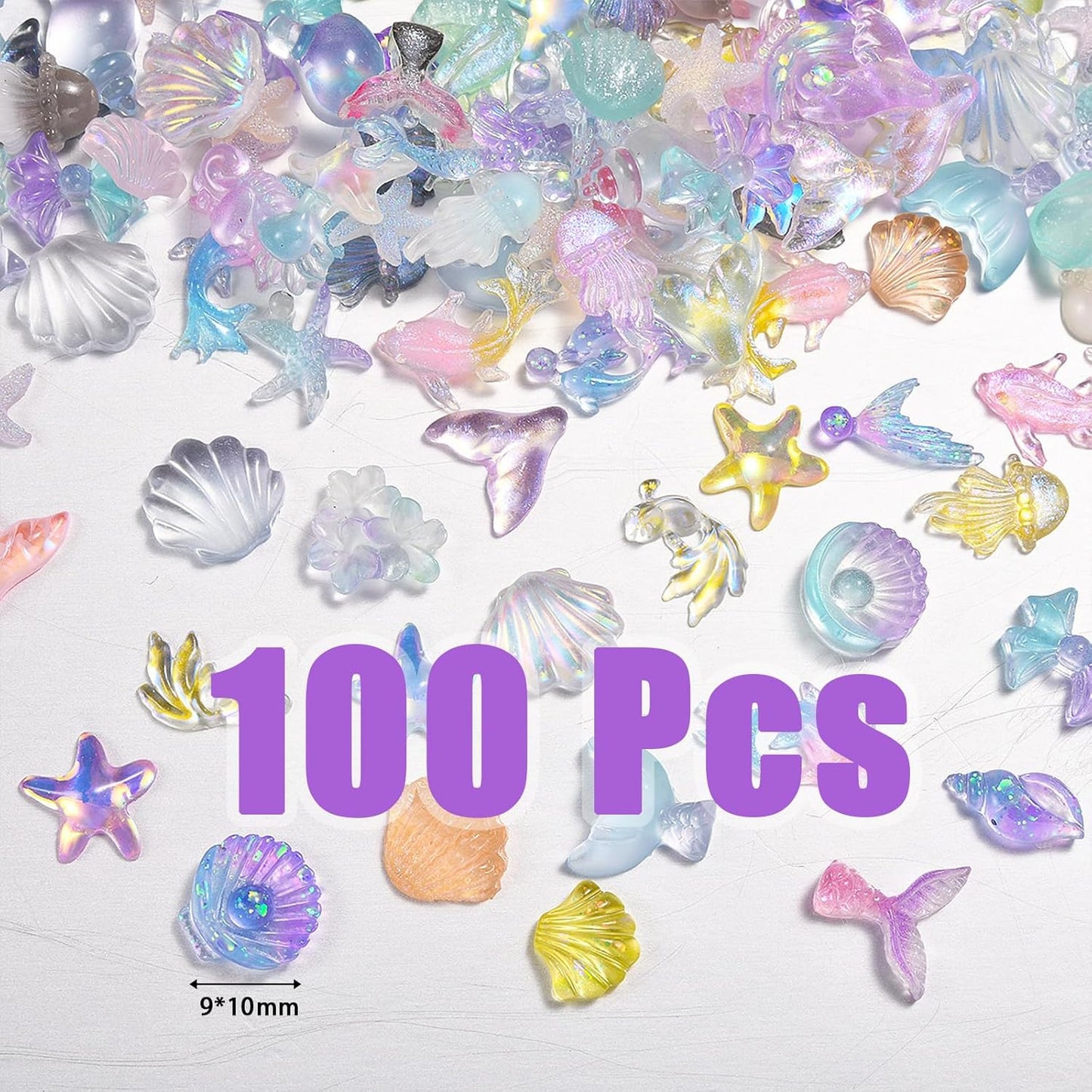 100PCS Summer Beach Nail Resin Charms Summer Ocean Theme Nail Rhinestone Diamonds 3D Starfish Charms for Nails Sea Shell Starfish Dolphin Fishtail Nail Gem for Women Nail Supplies Manicure Decoration