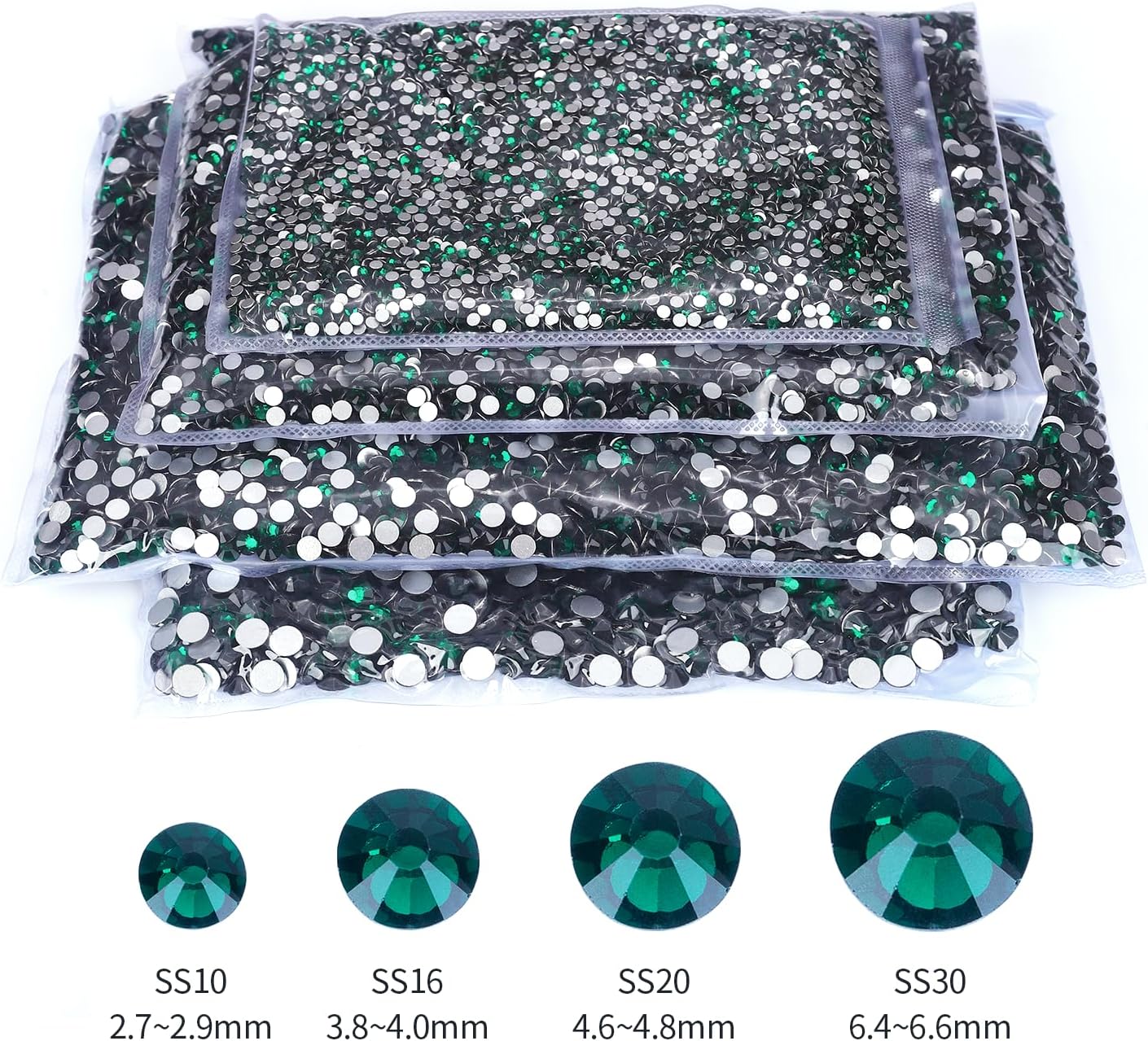2000PCS Emerald Rhinestones Bulk, Flat Back Crystal Glass Stone Round Gems,SS30, 6.4-6.6mm