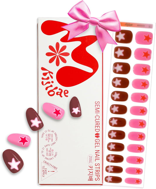 Semi Cured Gel Nail Strips - Trendy Nail Polish Wraps Works with Any UV Lamp - Long Lasting Easy Salon Manicure - 24pcs with 2 Prep Pads, Nail File & Cuticle Stick (Starz Only)