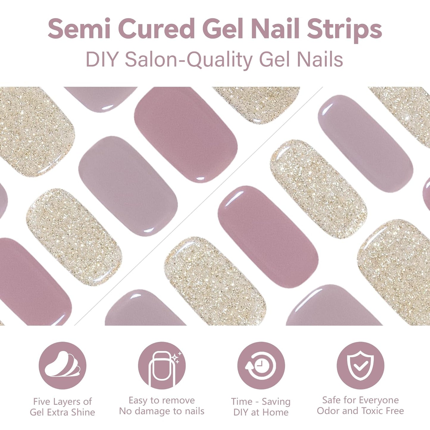 Semi Cured Gel Nail Strips-School Policy Semi-Gel Stickers, Muted Neutrals, Quiet Typing Low Profile, Chip Resistant Works with Any UV/LED Lamps(Champagne Gold)
