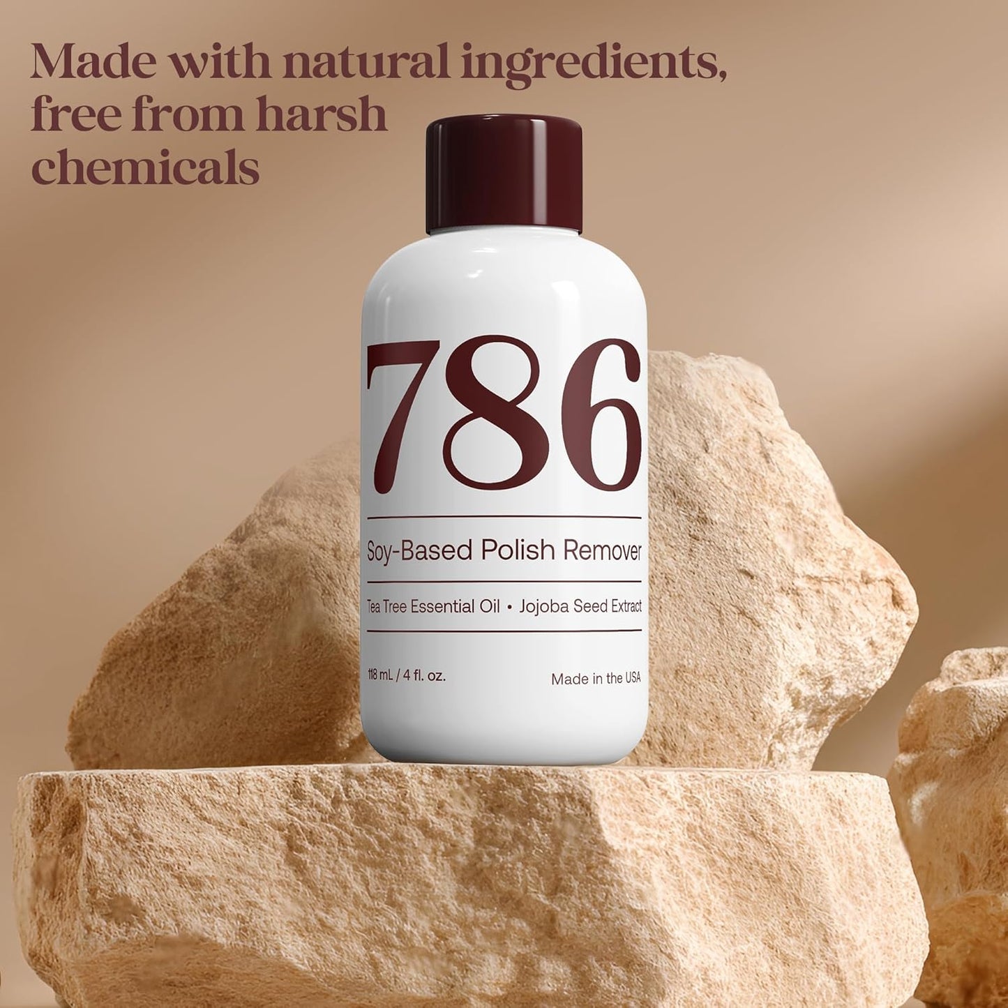 786 Cosmetics Soy-Based Nail Polish Remover - Acetone Free, with Almond Essential Oil, Gentle Nail Polish Remover, Non-Toxic, Non-Flammable, Promotes Healthy & Moisturized Nails