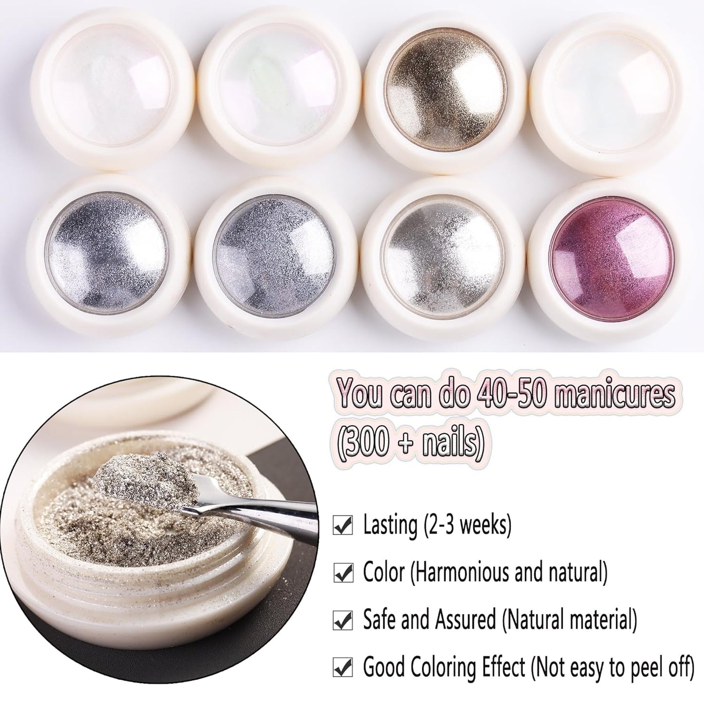 Chrome Nail Powder 8 Colors Chrome Powder for Nails Art Glitter Mirror Effect Holographic Pigment Aurora Iridescent Chameleon Powder 8g/Jar,Manicure Decoration Supplies,8 Sponge Sticks