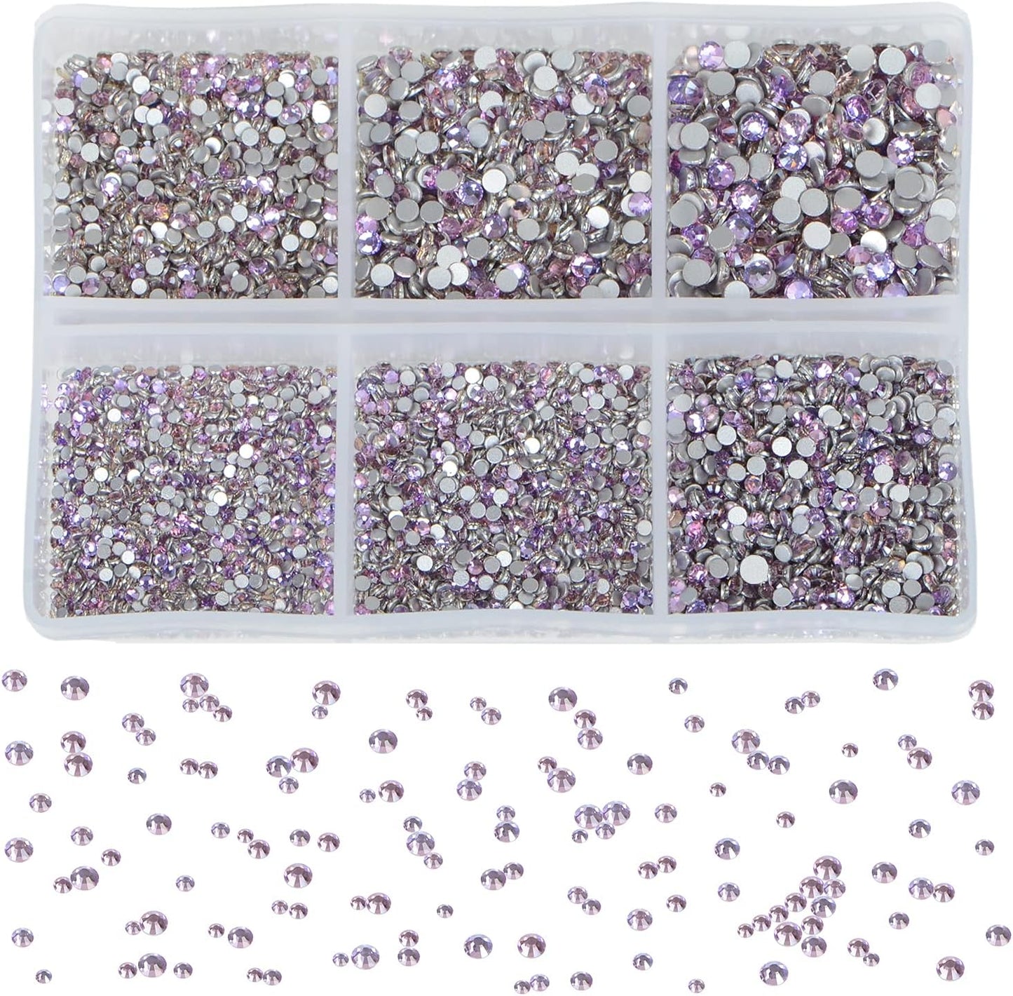 Bymitel 7200 Pieces 6 Mixed Sizes Glue Fix on Glass Rhinestones Round Crystal Gems Flatback for DIY Jewelry Making with one Picking Pen(6-Sizes 7200PCS, Green Pink)