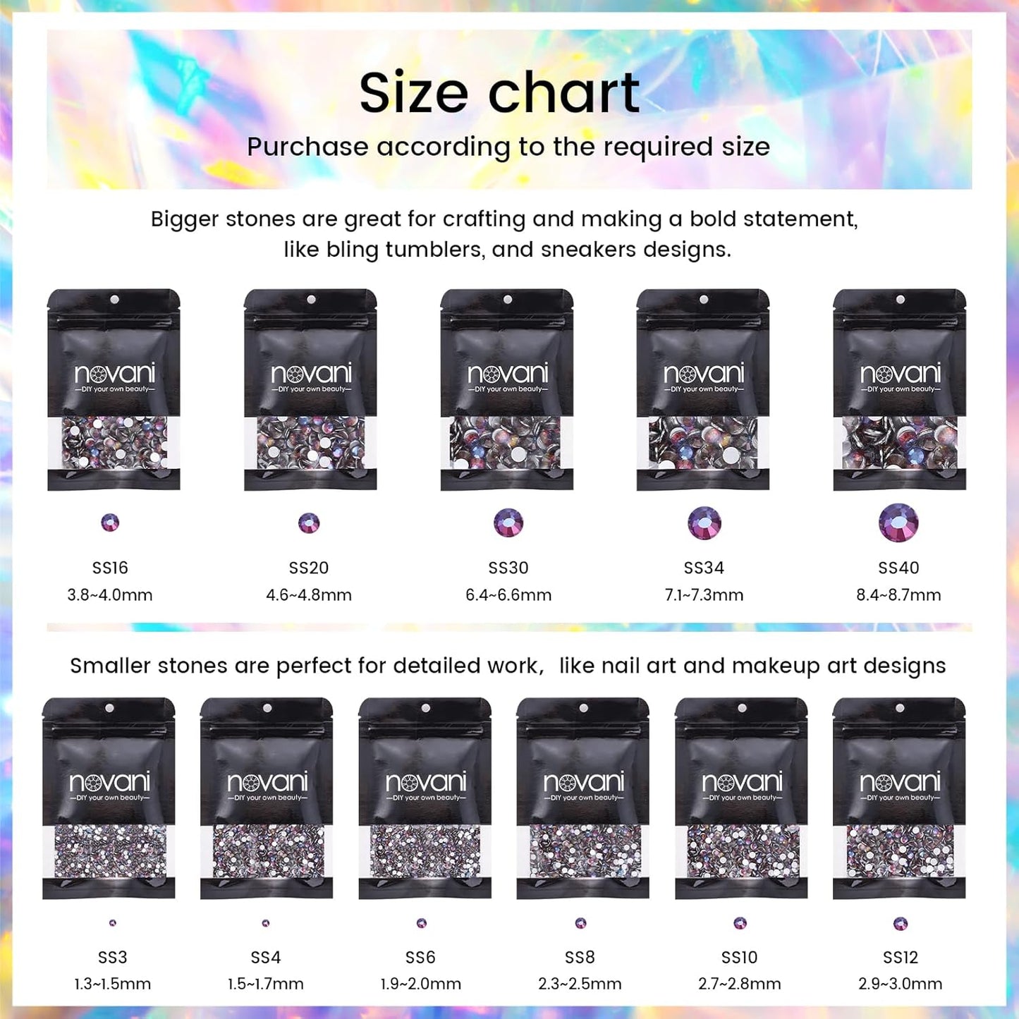 Novani Rhinestones 3000Pcs Flatback Crystal Round Loose Gemstones Glass Rhinestones for Crafts Makeup Nail Art Clothes Shoes DIY Decorations(SS10, 2.7-2.9mm,Blue Flame)