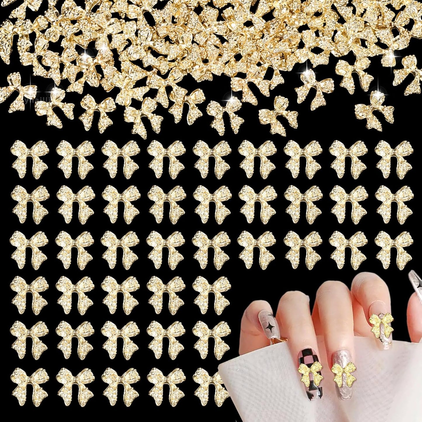 80 Pcs Gold 3D Bow Metal Nail Charm, Luxury Shiny Bows Nail Jewelry Charms for Alloy Nails, DIY Crafts