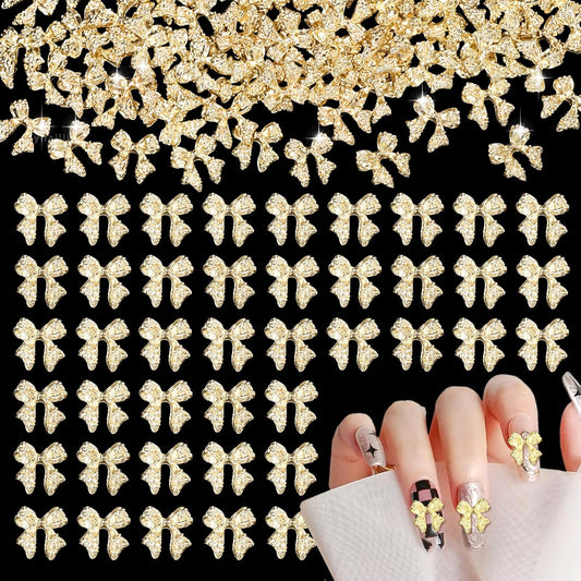 80 Pcs Gold 3D Bow Metal Nail Charm, Luxury Shiny Bows Nail Jewelry Charms for Alloy Nails, DIY Crafts