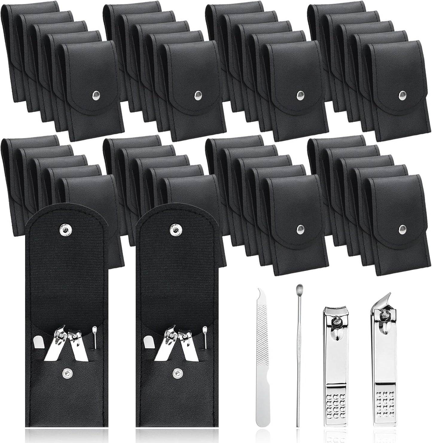 50 Sets Finger Nail Clipper Set Bulk,4 in 1 Black Adult Stainless Steel Travel Manicure Kit with Case Individually Wrapped Nail Clippers Bulk for Homeless,Hotel,Charity