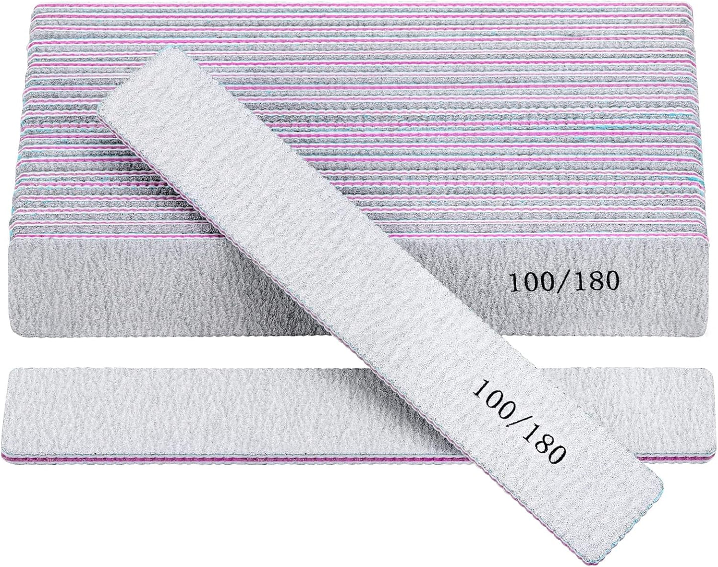 25 Pack 100/180 Grit Nail Files for Acrylic Nails, Rectangle Double Sides Emery Boards Fingernail Files Professional Nail Buffering Files
