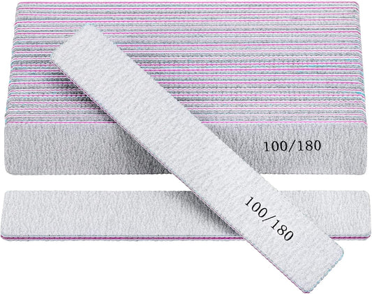 25 Pack 100/180 Grit Nail Files for Acrylic Nails, Rectangle Double Sides Emery Boards Fingernail Files Professional Nail Buffering Files
