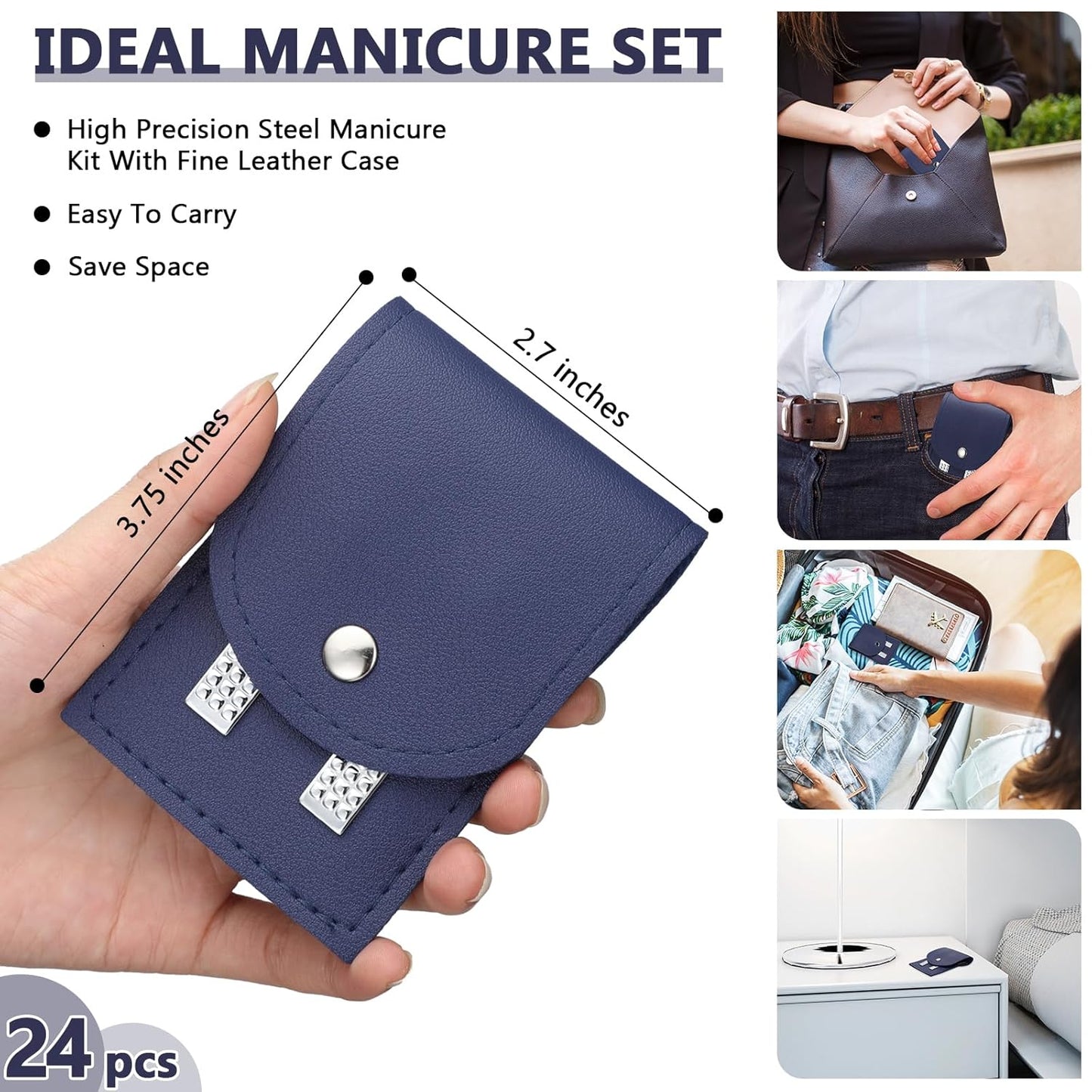 Lasnten 24 Set Christmas Manicure Set Bulk Nail Clippers Grooming Nail Kit Stainless Steel Professional Pedicure Kit Pedicure Tools with Travel Case Gifts for Xmas Men Women(4 in 1,Dark Blue)