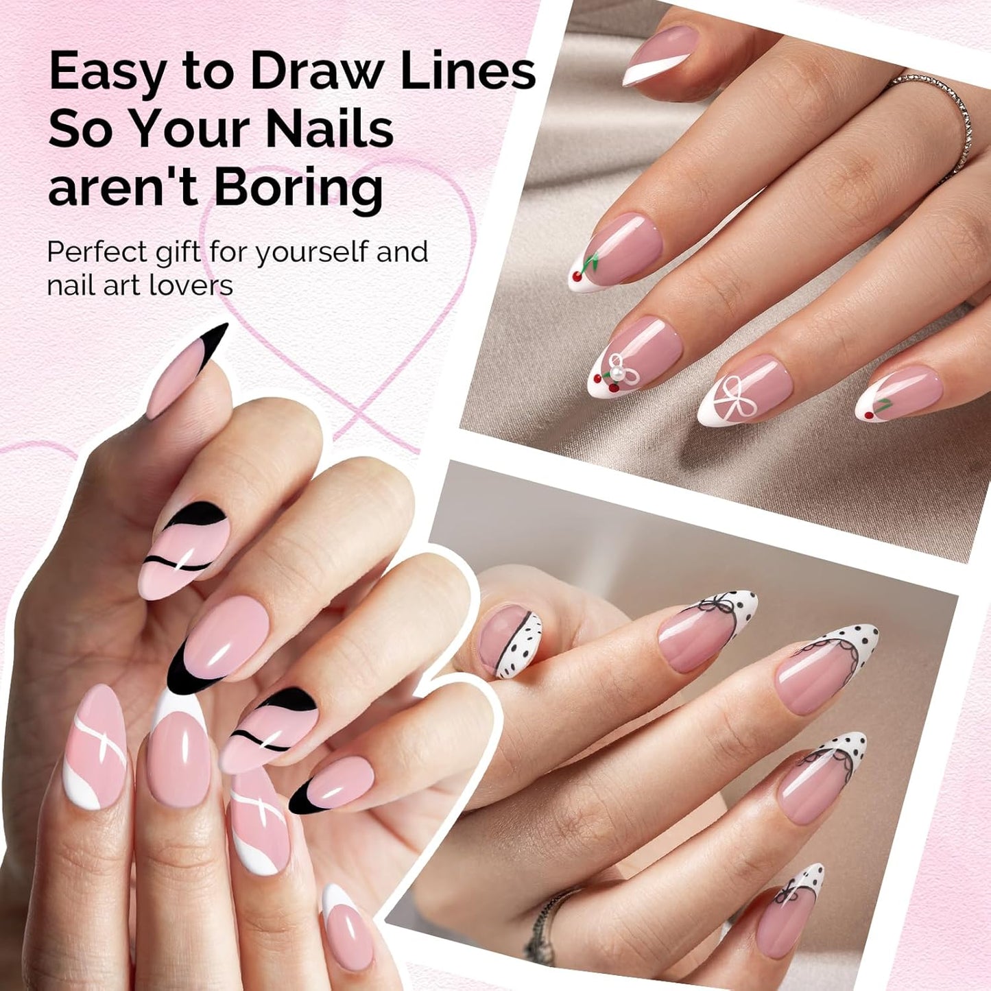 MelodySusie 2Pcs Gel Liner Nail Art Polish,for Line and Patterns of Painting,French Nail Tips,DIY Manicure Pedicure for Home DIY Salon Use 8ML White and Black