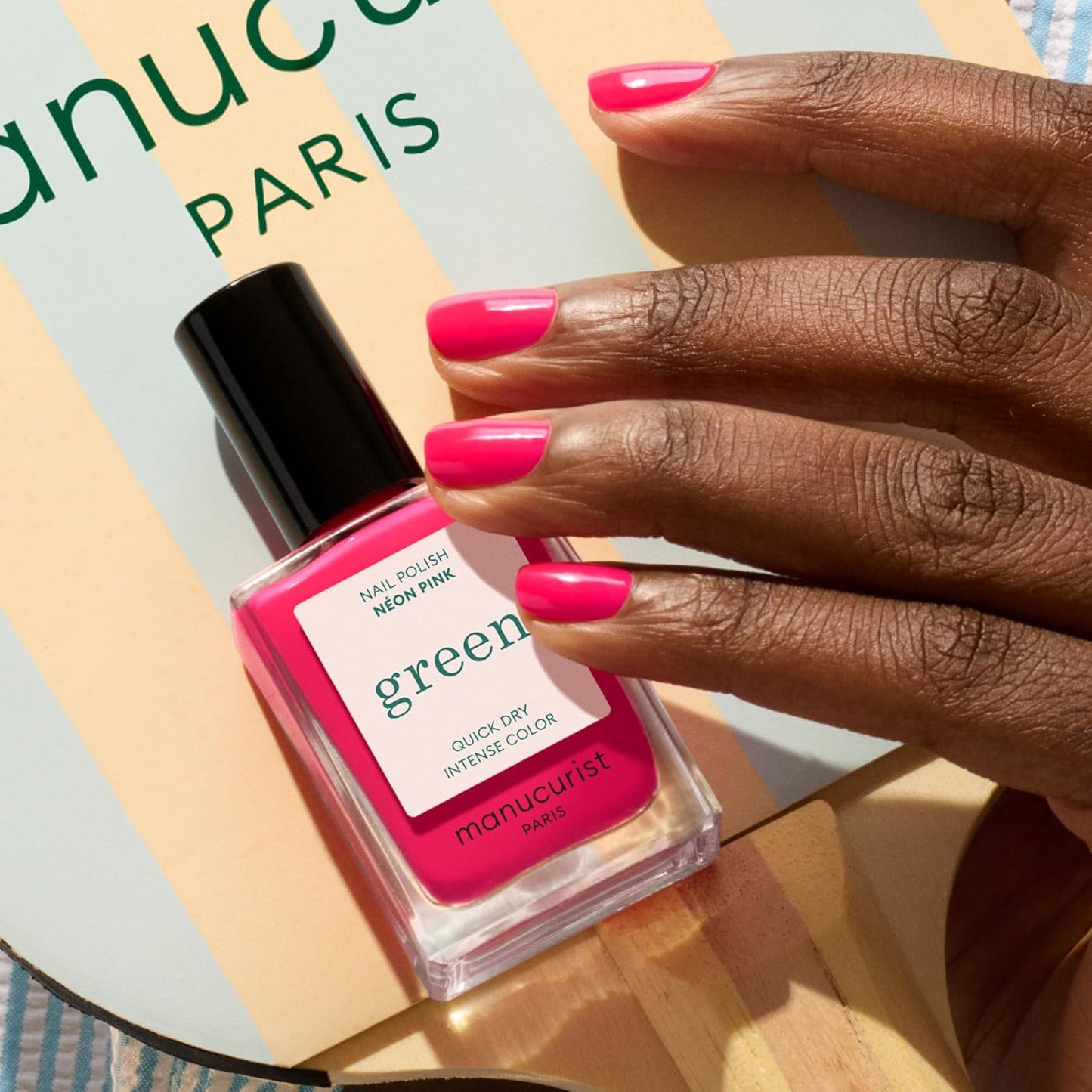 Manucurist Green Neon Pink - Fluorescent Pink Nail Polish - 9-Free, Vegan and Plant-Based - Non Toxic - Made in France - 0.5 fl oz
