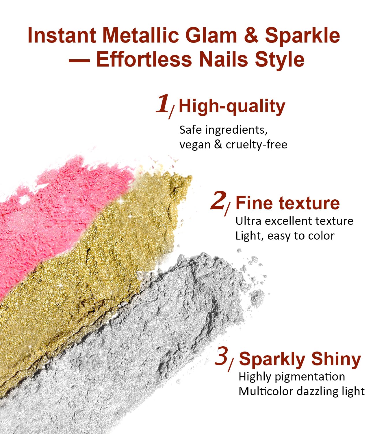 Chrome Nail Powder Kit 6 PCS - Gold Chrome Nail Powder with Pearl Chrome & Effect,Metallic Mirror Holographic Nail Powder for Gel Nails DIY Home Salon Manicure White Silver Pink Blue