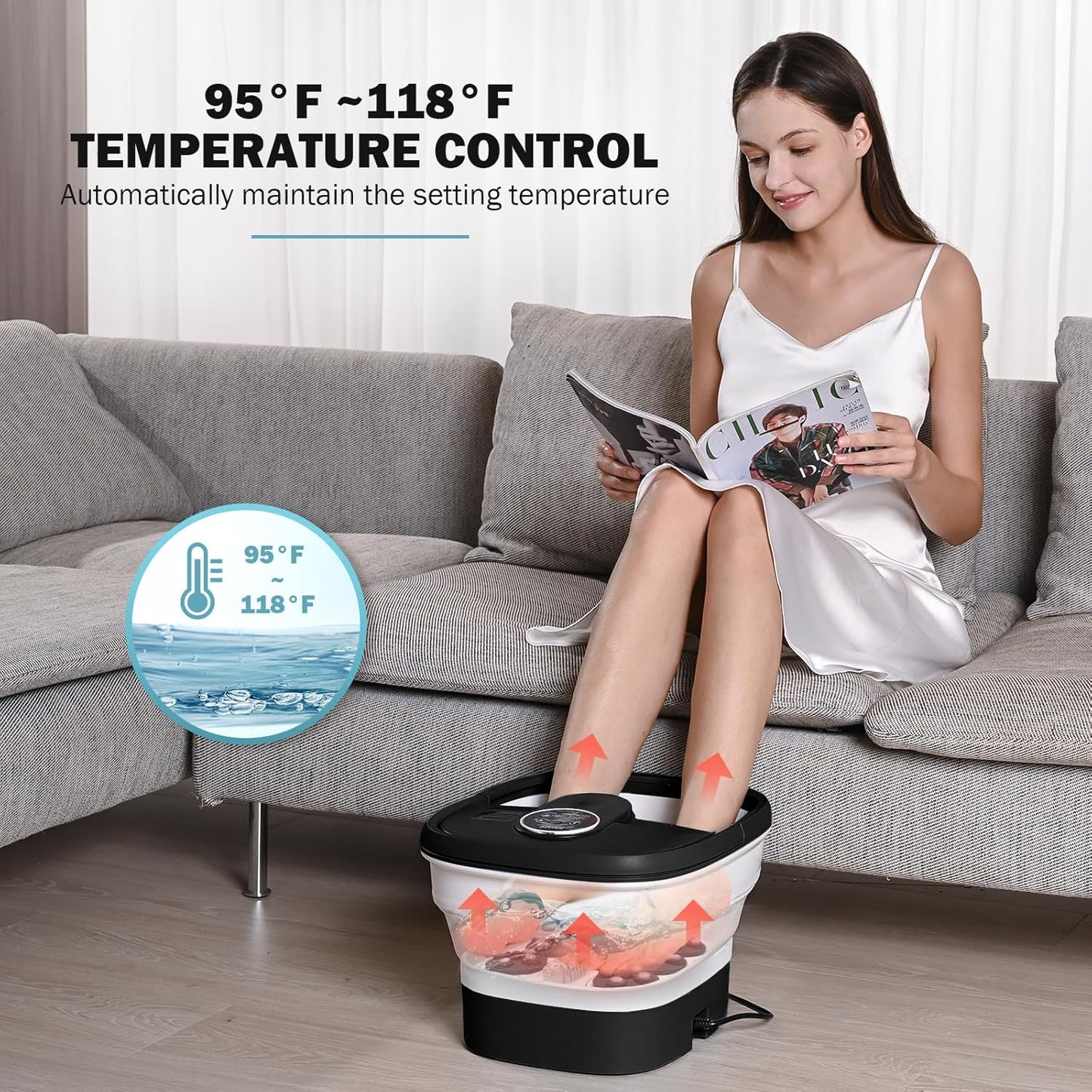 KNQZE Collapsible Foot Spa Electric Foot Bath with Heat, Bubble, Remote, 24 Motorized Shiatsu Massage Balls. Pedicure Soaking tub for Feet Stress Relax (Black)