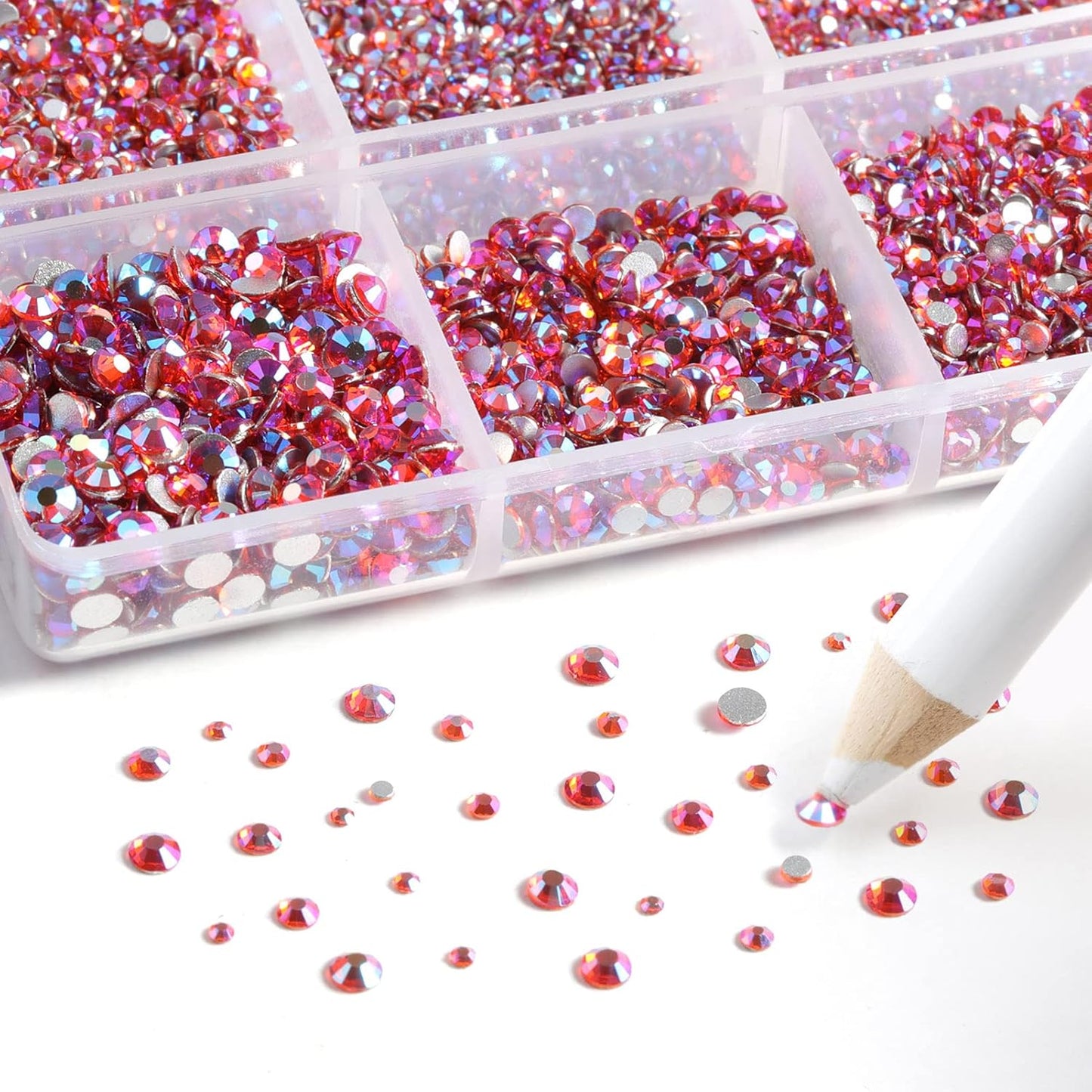 Beadsland 7200pcs Flatback Rhinestones,Orange AB Rhinestone Nail Gems Round Crystal Rhinestones for Crafts,Mixed 6 Sizes with Wax Pencil Kit, SS3-SS10,Hyacinth AB
