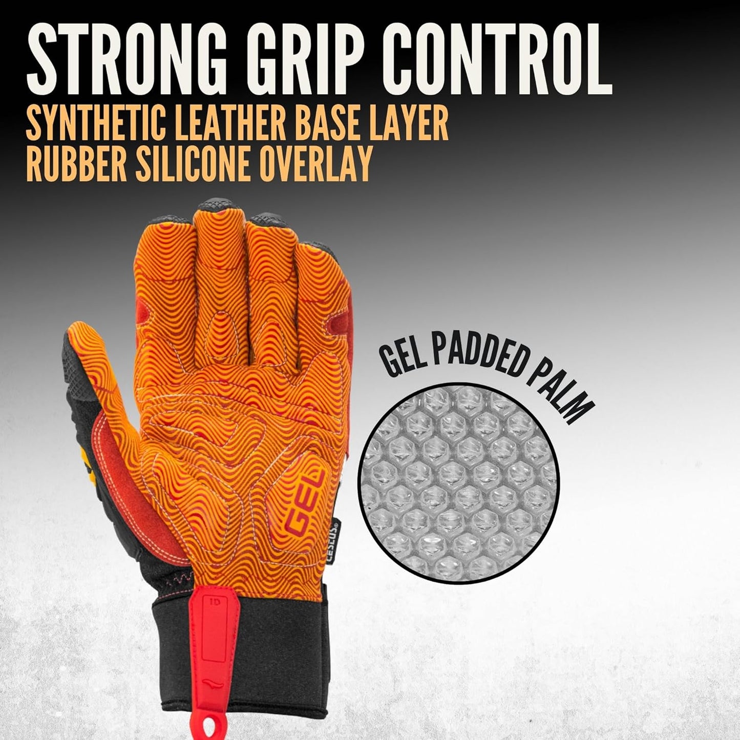 Cestus 8032, Impact Gloves with Grip, Gel Padded Palm, Polycarbonate Knuckle, Heavy Duty Safety Work Gloves