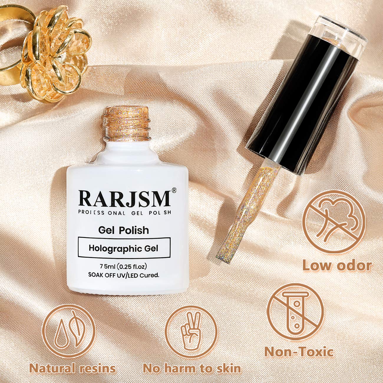 RARJSM Holographic Nail Polish Shimmer Gold Gel Polish Unicorn Effect Nail Gel 7.5ML Curing Required Nail Art Colors Home GelManicure