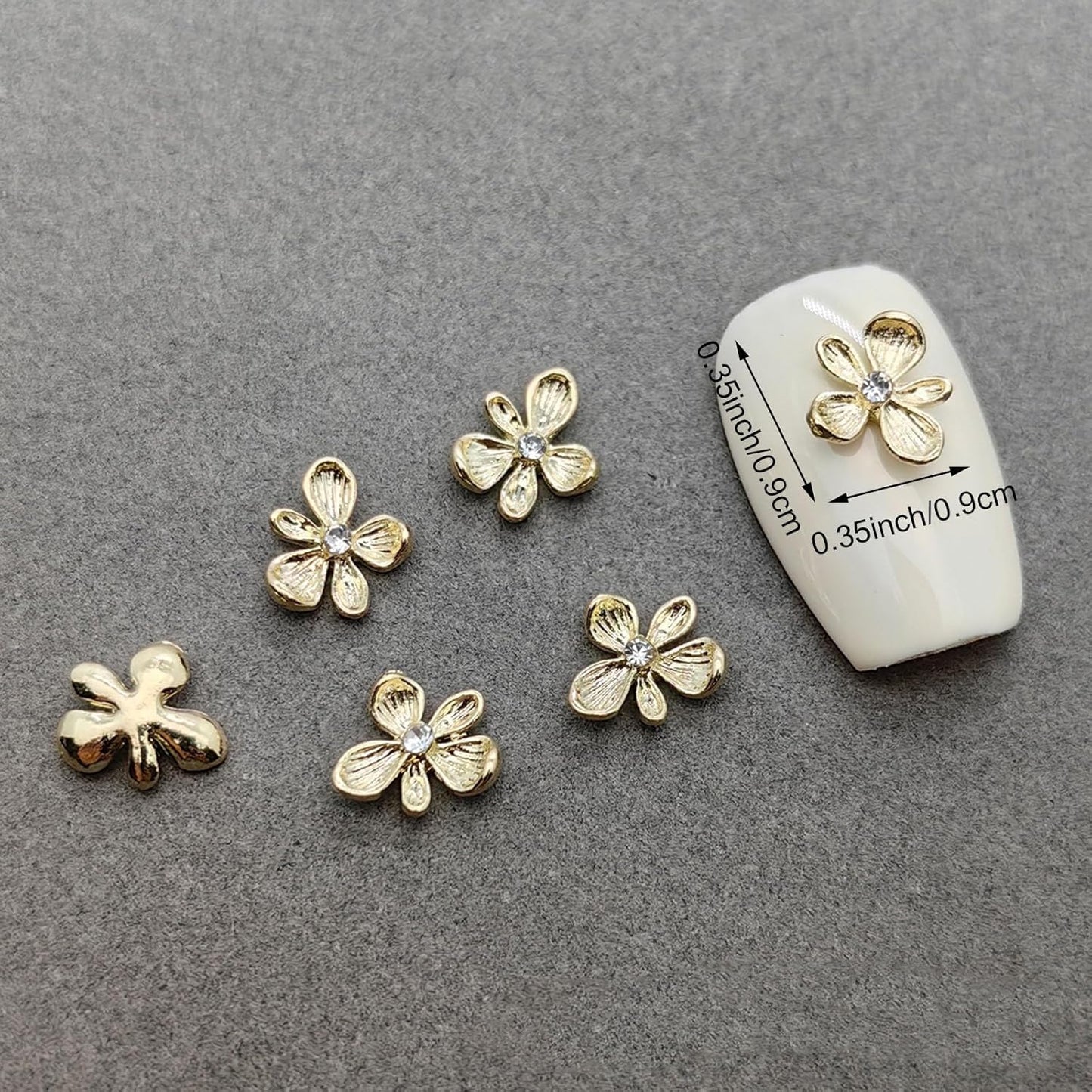 40PCS Gold Flower Nail Art Charms, 3D Metal Alloy Nail Charms Cute Mini Floral Blossom Designs Manicure Jewelry Charms Rhinestones for Women Nail Art DIY
