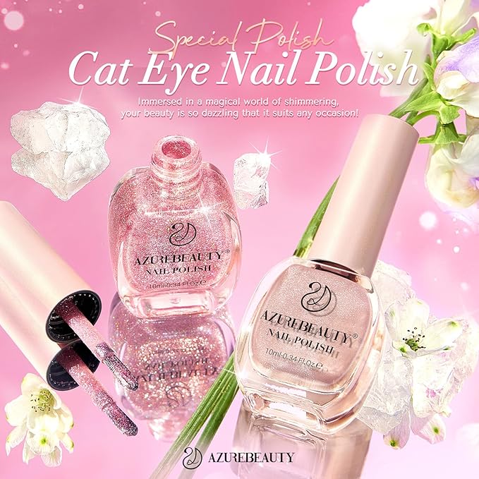 AZUREBEAUTY Cat Eye Nail Polish no Gel Fast Drying Pink Shimmer 2 Colors Natural Nail Lacquer High Shine DIY Salon Home Women Gifts