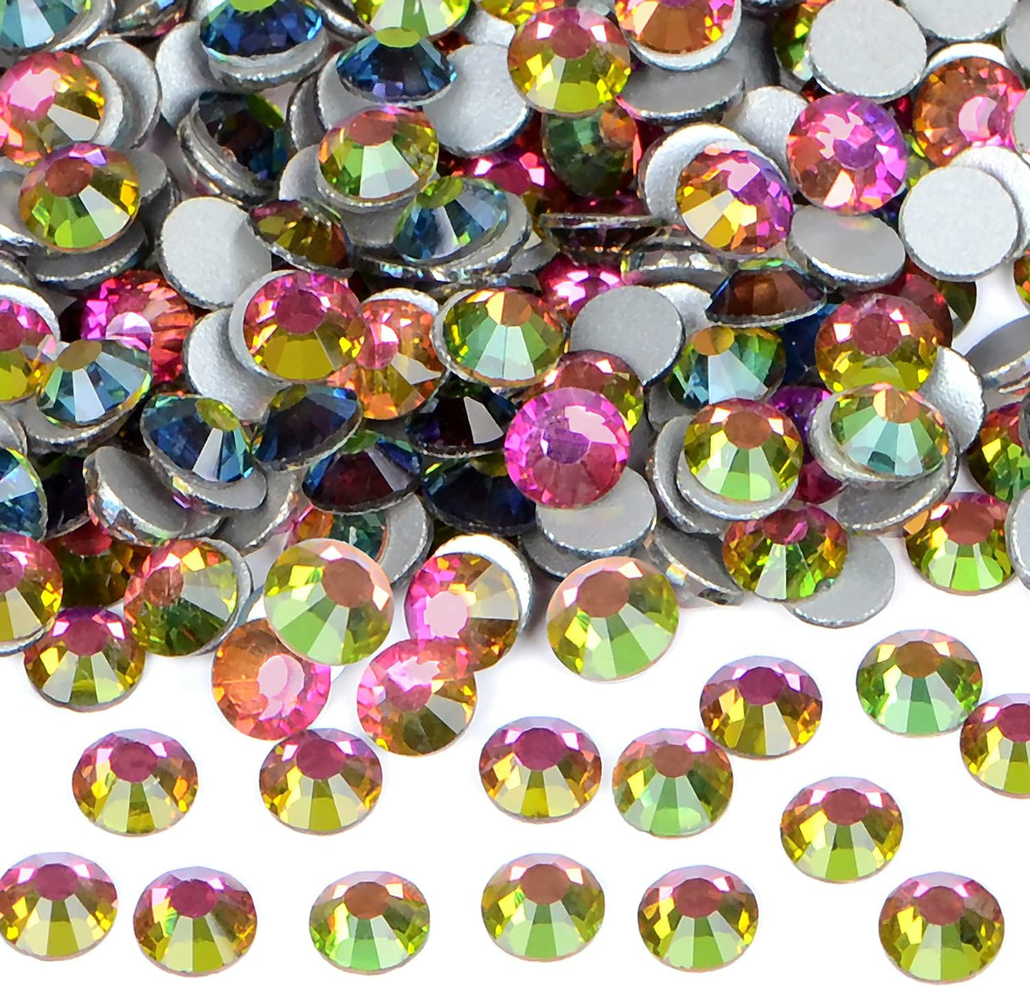 2880PCS Art Nail Rhinestones Non Hotfix Glue Fix Round Crystals Glass Flatback for DIY Jewelry Making with one Picking Pen (ss6 2880pcs, Vitrail Medium)