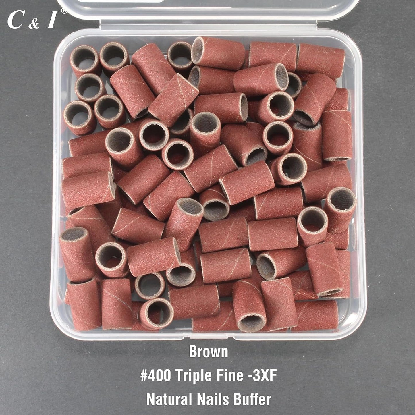C & I Nail Sanding Bands 100 PCS Plus Upgrade Mandrel 1 PC, Nail Drill Bits for Acrylic Gel Nails Remove, Natural Nails Buffer for Nail Prep and Nail Shiner (Brown, #400 Triple Fine)