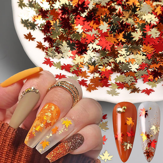 Laser Maple Leaf Nail Sequins Fall Maple Leaves Glitter for Nails Holographic Nail Art Design Supplies 3D Autumn Glitters Flakes Decor