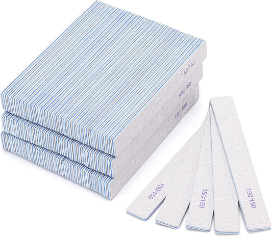 100 Pieces Rectangle Nail Files 150/150 Grit Reusable Buffering Files Double Sided Emery Boards for for Acrylic Nails, Gel Nails, Natural Nails
