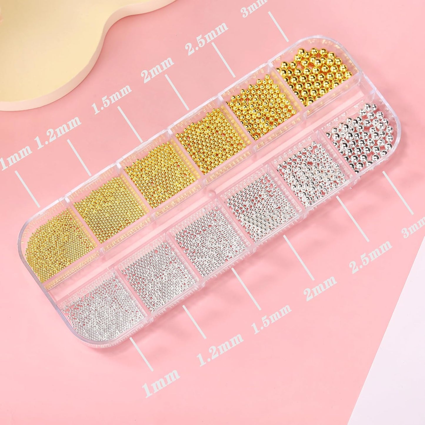 Mini Small Nail Beads Silver Gold Nail Charms and Gems Ball Metal Caviar Bead, Nail Chain for Nail Art Accessories Supplies Gold Rhinestones for Women Manicure 2