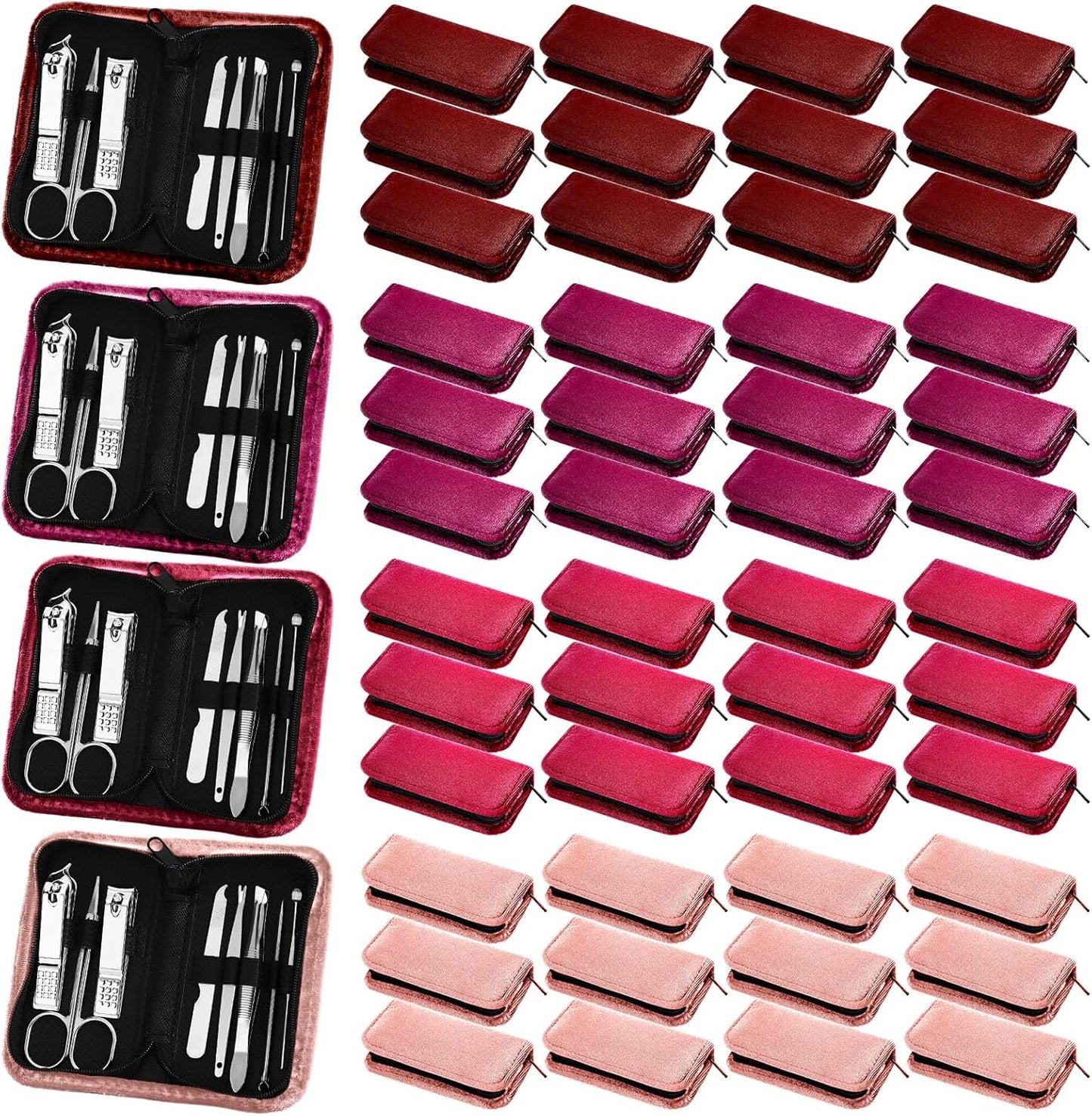 Coume 48 Christmas Nail Care Kit Gift 8 in 1 Manicure and Pedicure Set with Travel Case Stainless Steel Nail Clipper Manicure Set Souvenirs Gift for New Year Coworkers Church Guest(Red Series)