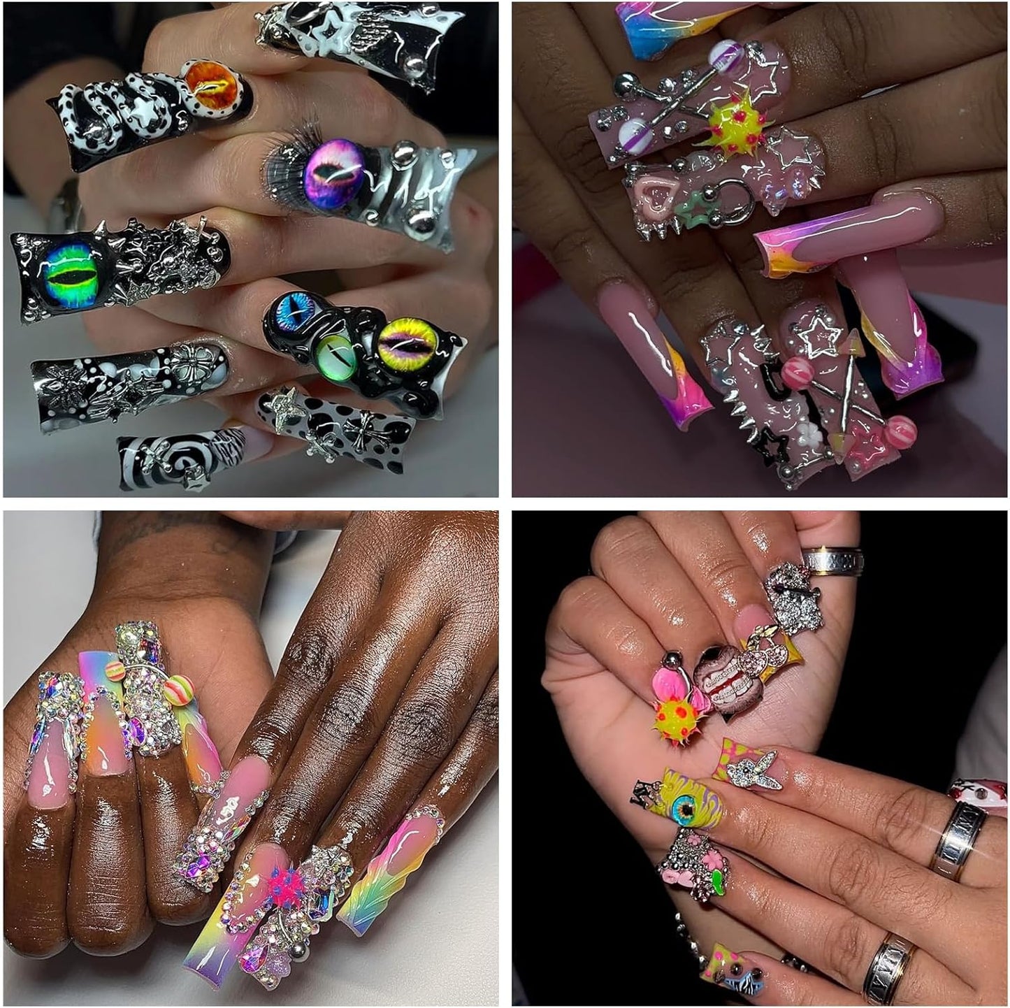 440PCS Nail Charms for Acrylic Nails,Puncture Charms Colourful Alphabet Beads Buttons Eye Nail Accessories Nail Art Supplies Manicure Craft DIY