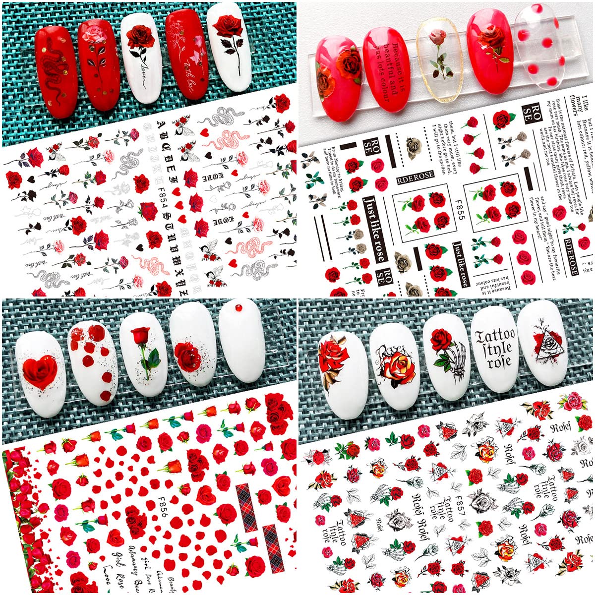 8 Sheets Flower Nail Art Stickers 3D Rose Nail Decals Self Adhesive Spring Summer Nail Charms Acrylic Nail Art Supplies Rose Floral Butterfly Nail Stickers for Women Girls DIY Nail Decorations