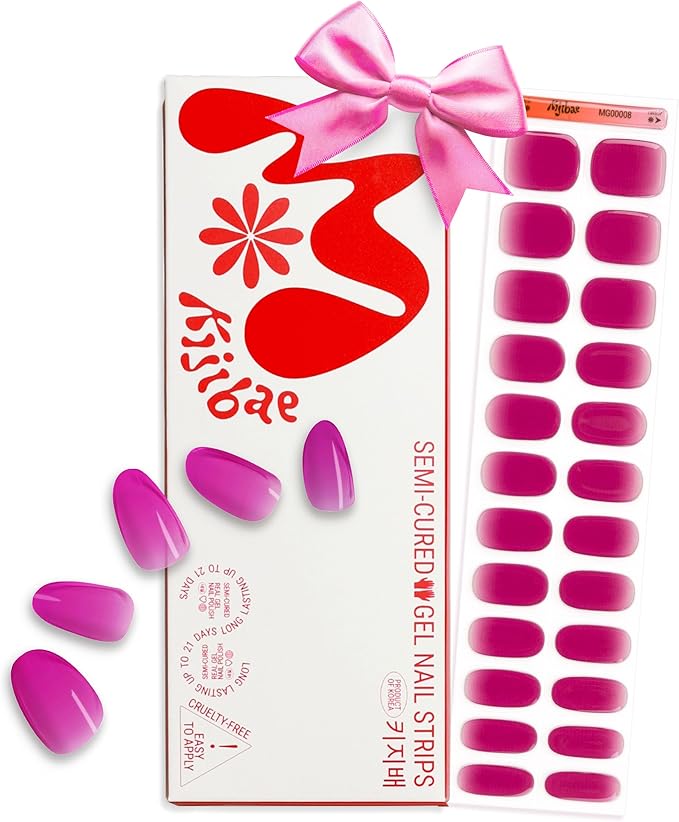 Semi Cured Gel Nail Strips - Minimalist Ombre Nail Polish Wraps, Works with Any UV Lamp - Long Lasting Easy Salon Manicure - 24pcs with 2 Prep Pads, Nail File & Cuticle Stick (Cough Syrup)