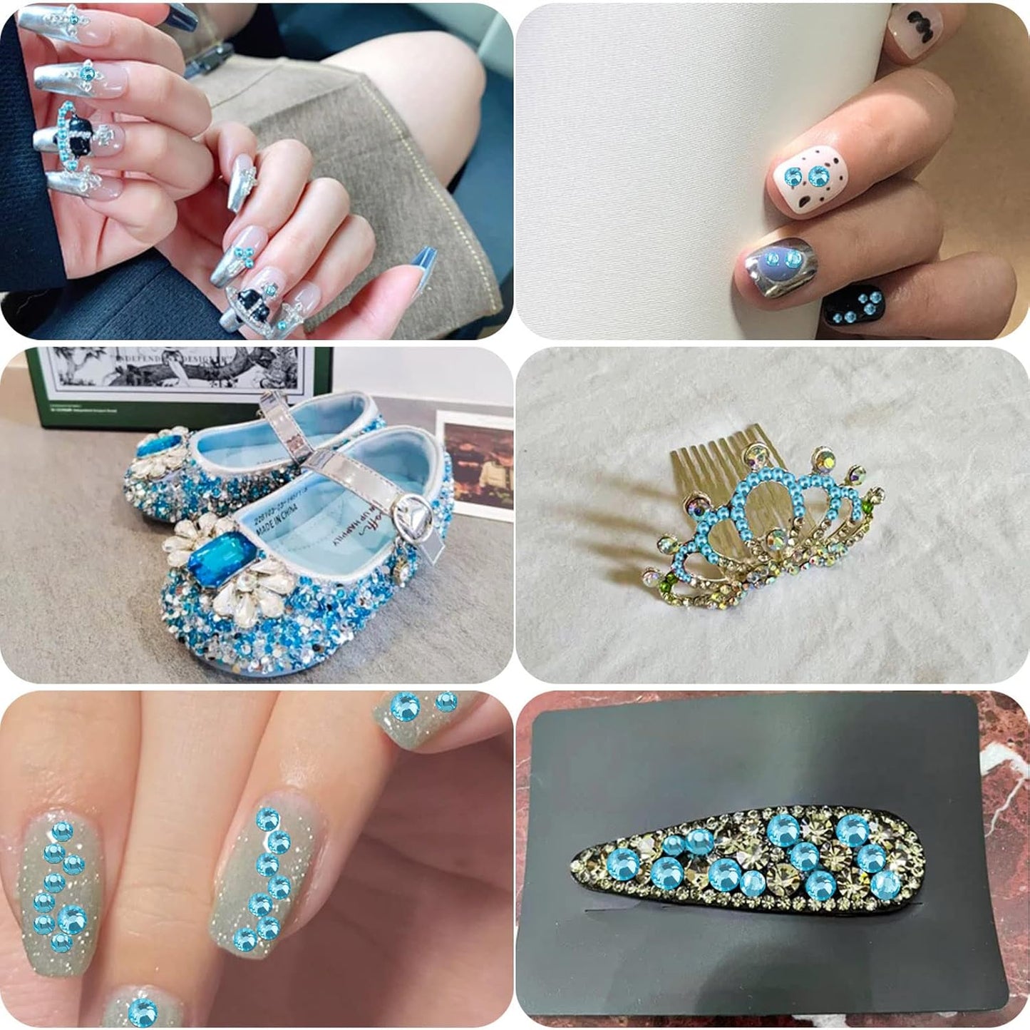 Beadsland 4300pcs Flatback Rhinestones,Blue Rhinestone Nail Gems Round Crystal Rhinestones for Crafts,Mixed 6 Sizes with Picking Tweezers and Wax Pencil Kit, SS6-SS20,Aquamarine AB