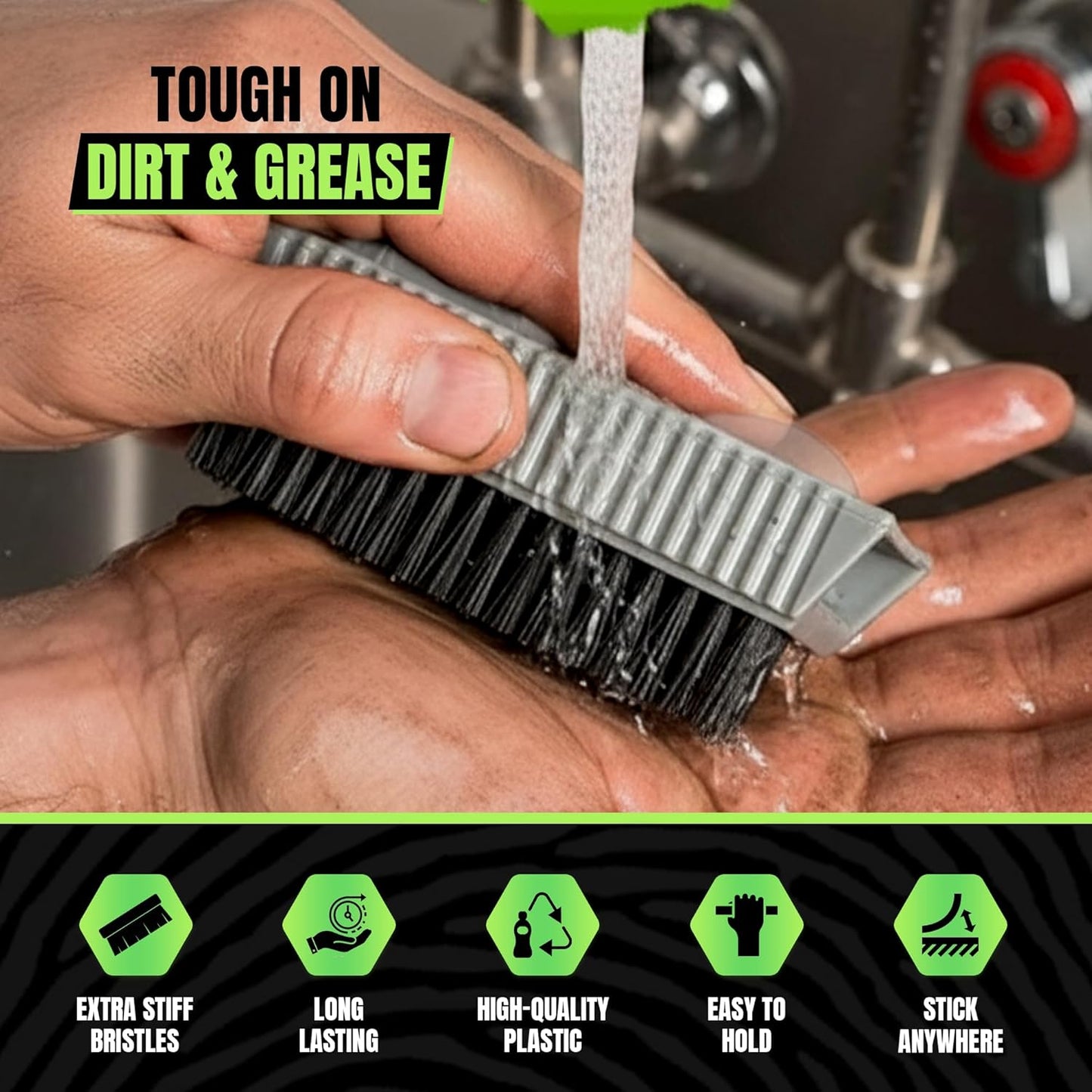 Grip Clean Nail Brush for Cleaning Fingernails – Heavy Duty Nail Brush with Extra Stiff Bristles - Fingernail Brush & Nail Scrubber Brush with Suction Cup Backing for Men & Women - 1 Pack