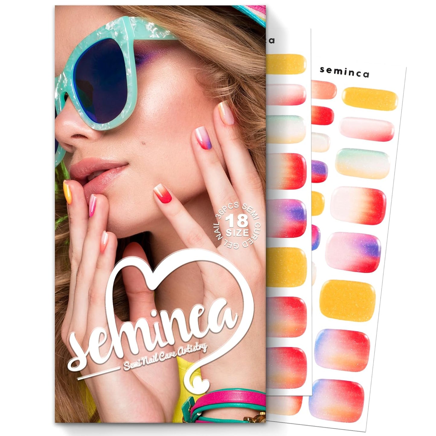 Semi Cured Gel Nail Strips-Press On Nail Polish Stickers Easy Apply and Peel Off Long Wear Chip Free Manicure Kit,18 Pre-Sized Wraps,Works with Any UV/LED Lamps(Watercolor Dusk)